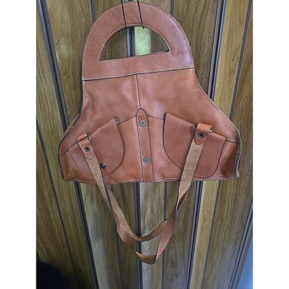 Patricia Nash Milano Cognac Brown Leather Convertible Satchel COA - Picture 1 of 15